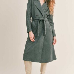 Women's Microsuede Trench Coat | Dark Green Jacket